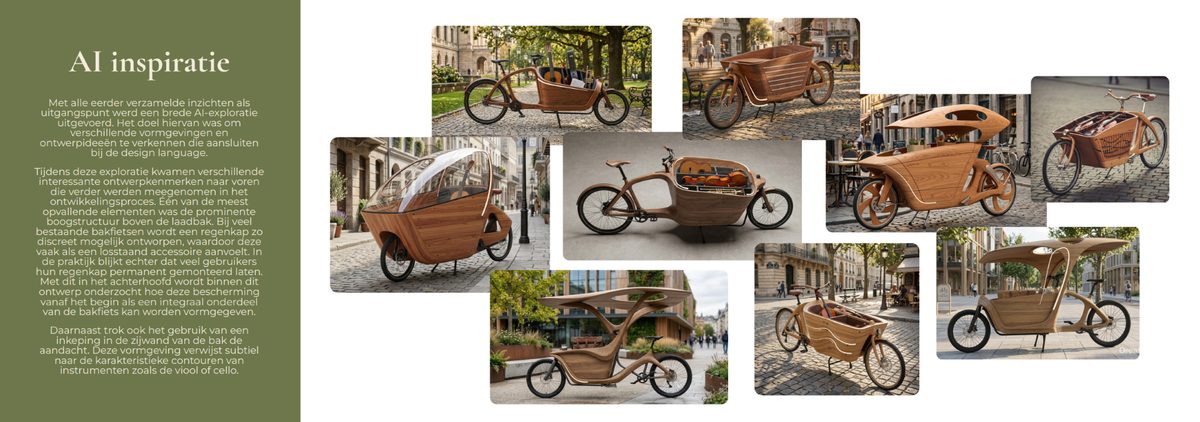 Moodboard en AI-renders van bakfietsontwerpen